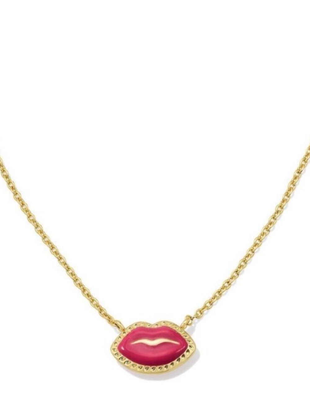 Kendra Scott Gold Chain Necklace Hot Pink Lip Enamel Pendant New